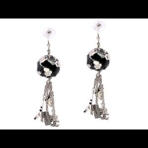CHANEL Globe Logo Charm Drop Earrings